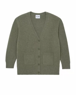 Kujten Jackets & Vests>Cashmere Cardigan, 6-Threads Kaki Chine