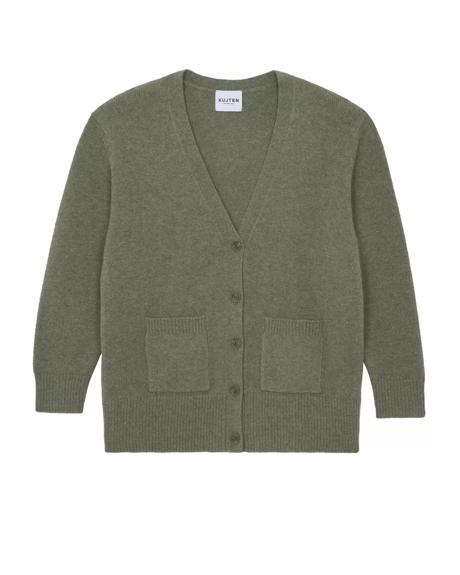 Kujten Jackets & Vests>Cashmere Cardigan, 6-Threads Kaki Chine