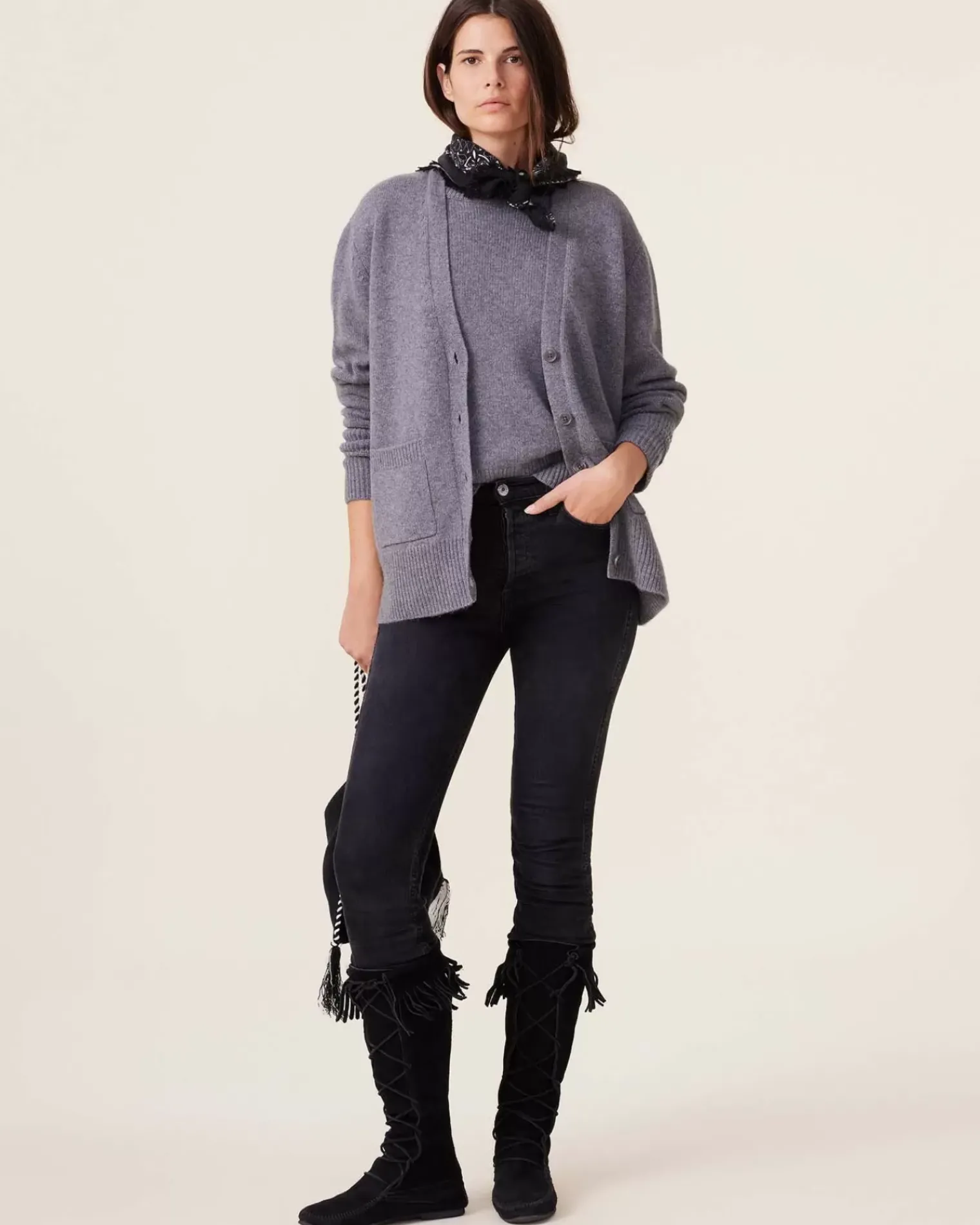 Kujten Jackets & Vests>Cashmere Cardigan, 6-Threads Gris Flanelle
