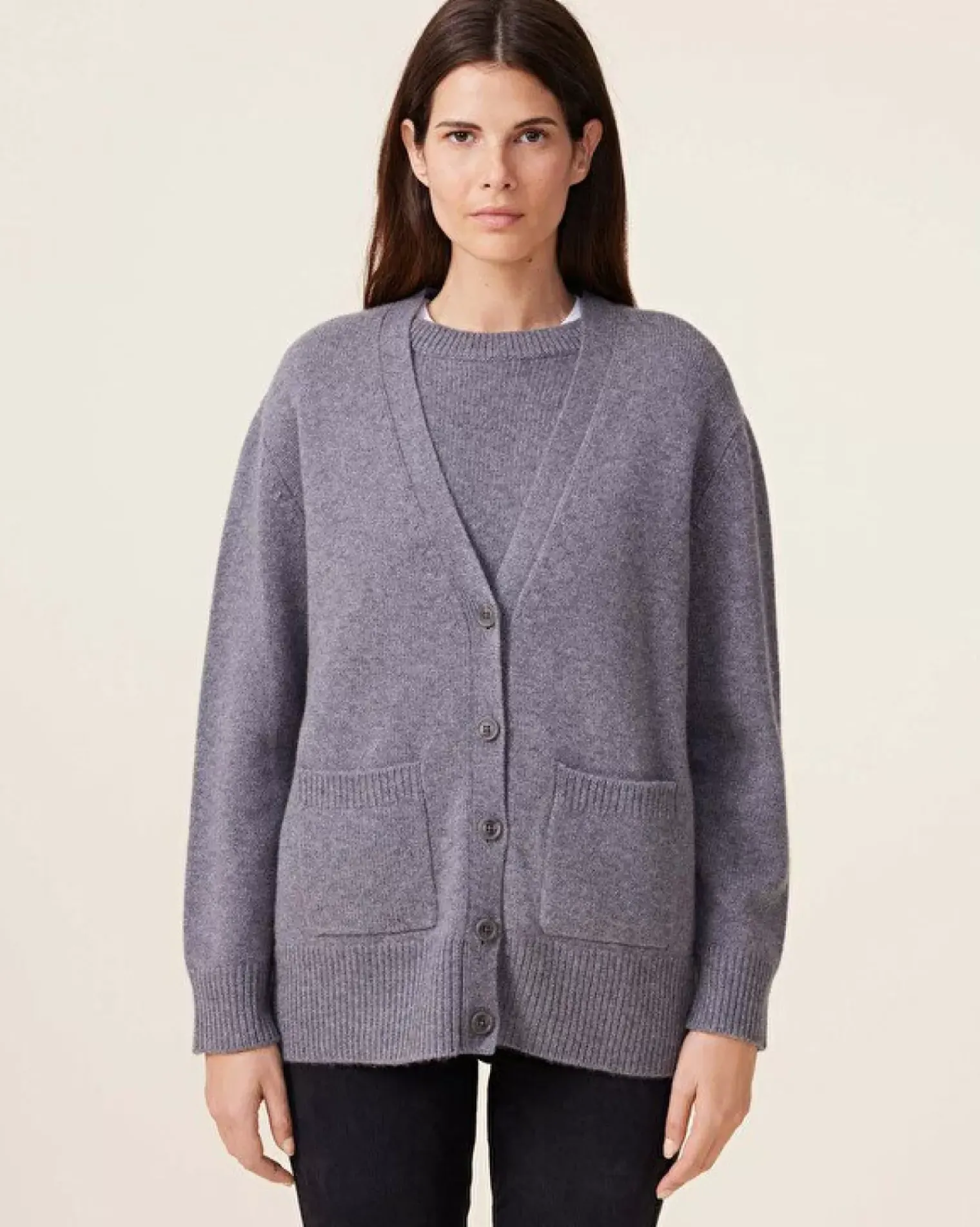 Kujten Jackets & Vests>Cashmere Cardigan, 6-Threads Gris Flanelle