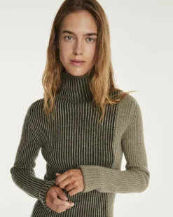 Kujten Dresses & Skirts>Cashmere Dress Women Long Turtleneck Kaki Chine