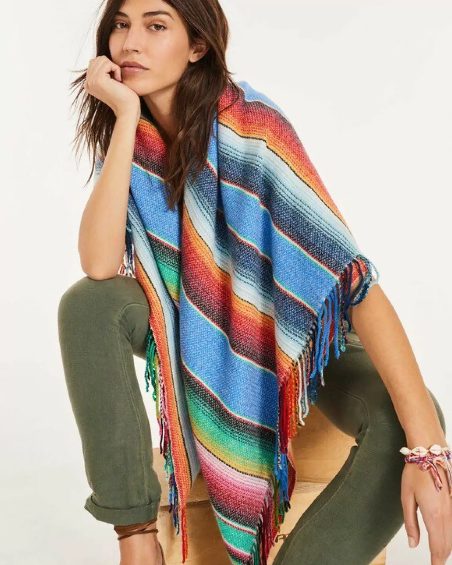 Kujten Bandanas>Cashmere Fringe Shawl Bleu Kabalos