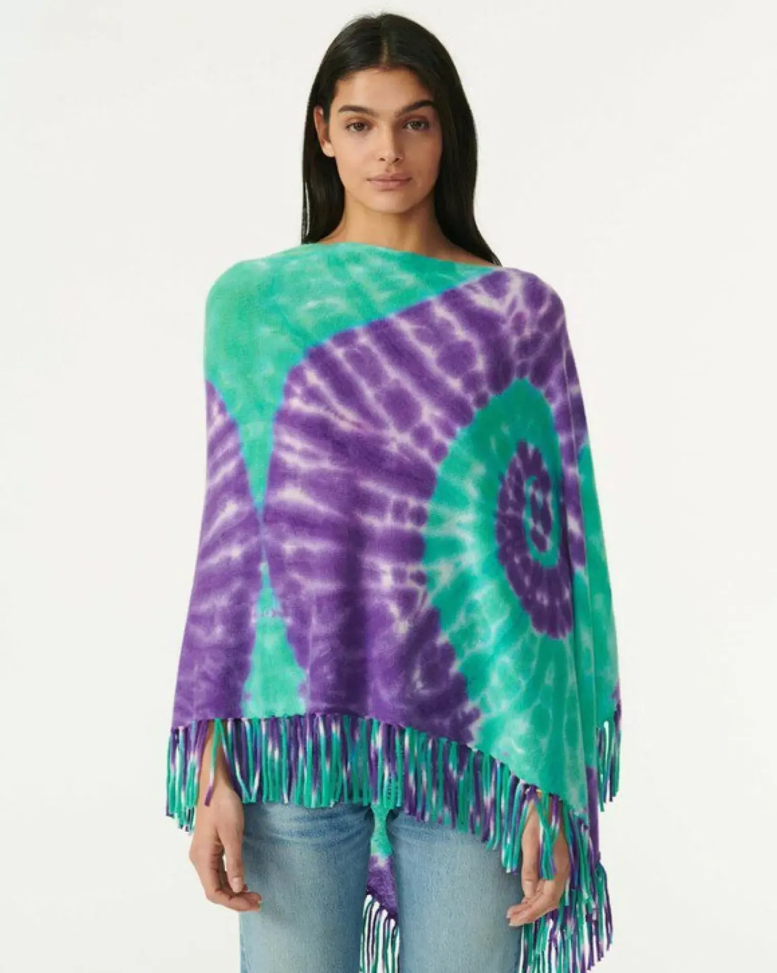 Kujten Capes & Ponchos>Cashmere Fringed Poncho Deep Purple
