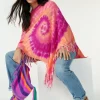 Kujten Capes & Ponchos>Cashmere Fringed Poncho Rose Neon