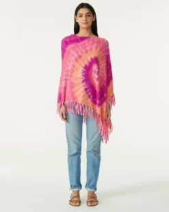 Kujten Capes & Ponchos>Cashmere Fringed Poncho Rose Neon
