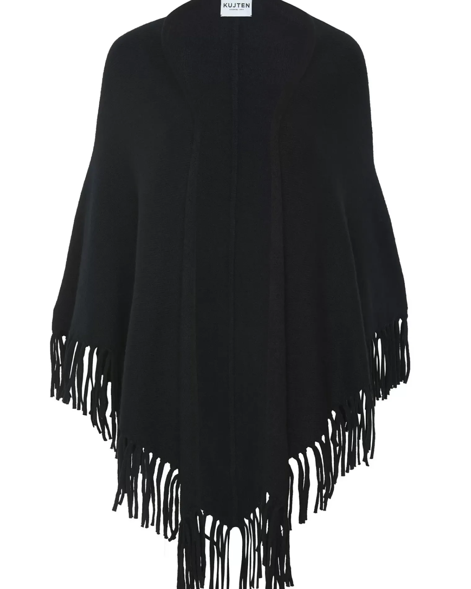 Kujten Scarves & Snoods>Cashmere Fringed Shawl, 4-Threads Noir