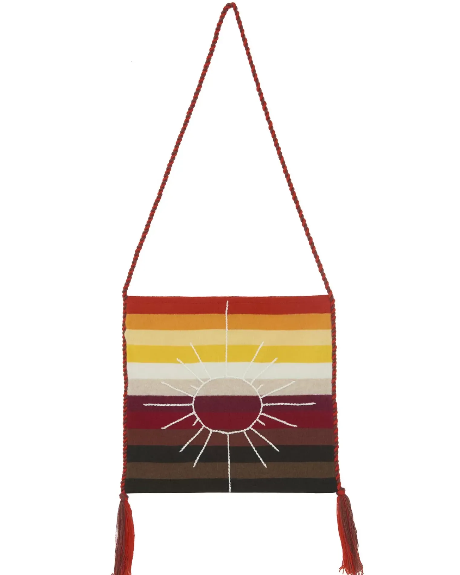 Kujten Bags>Cashmere Hand-Embroidered Striped Bag With Pompoms Camelo