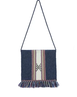 Kujten Bags>Cashmere Hand-Embroidered Fringe Bag Bleu Indigo