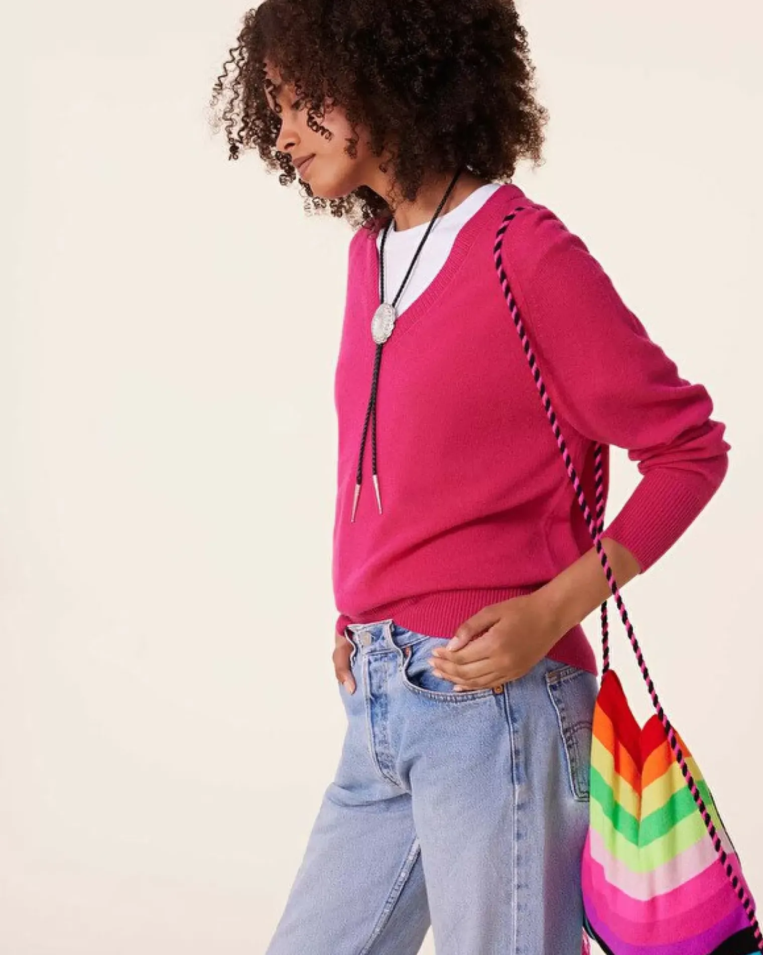 Kujten Bags>Cashmere Hand-Embroidered Heart Bag With Pompoms Multicolore