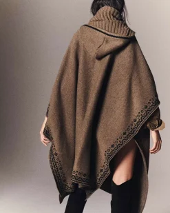 Kujten Capes & Ponchos>Cashmere Hooded Poncho Kaki Moss