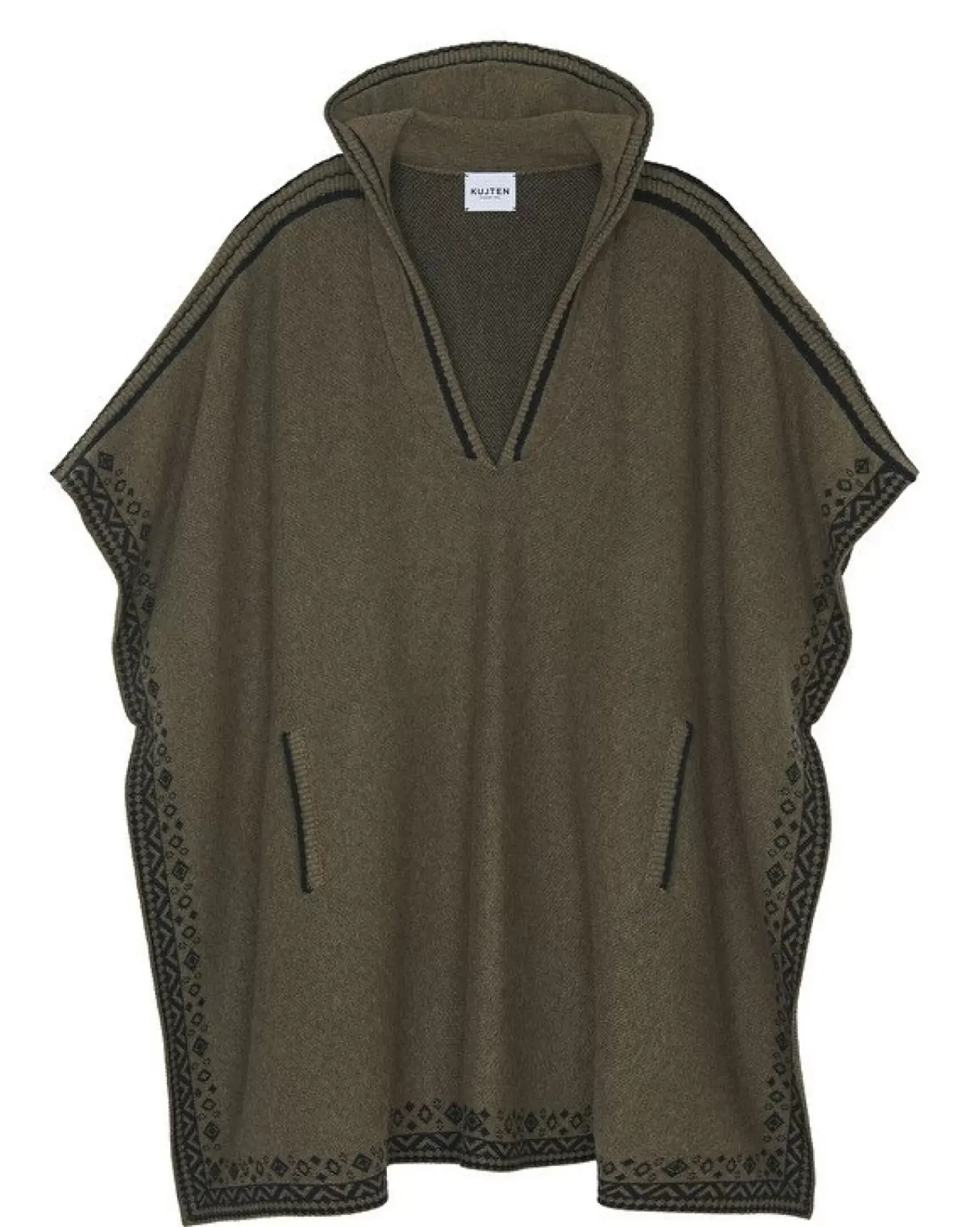 Kujten Capes & Ponchos>Cashmere Hooded Poncho Kaki Moss