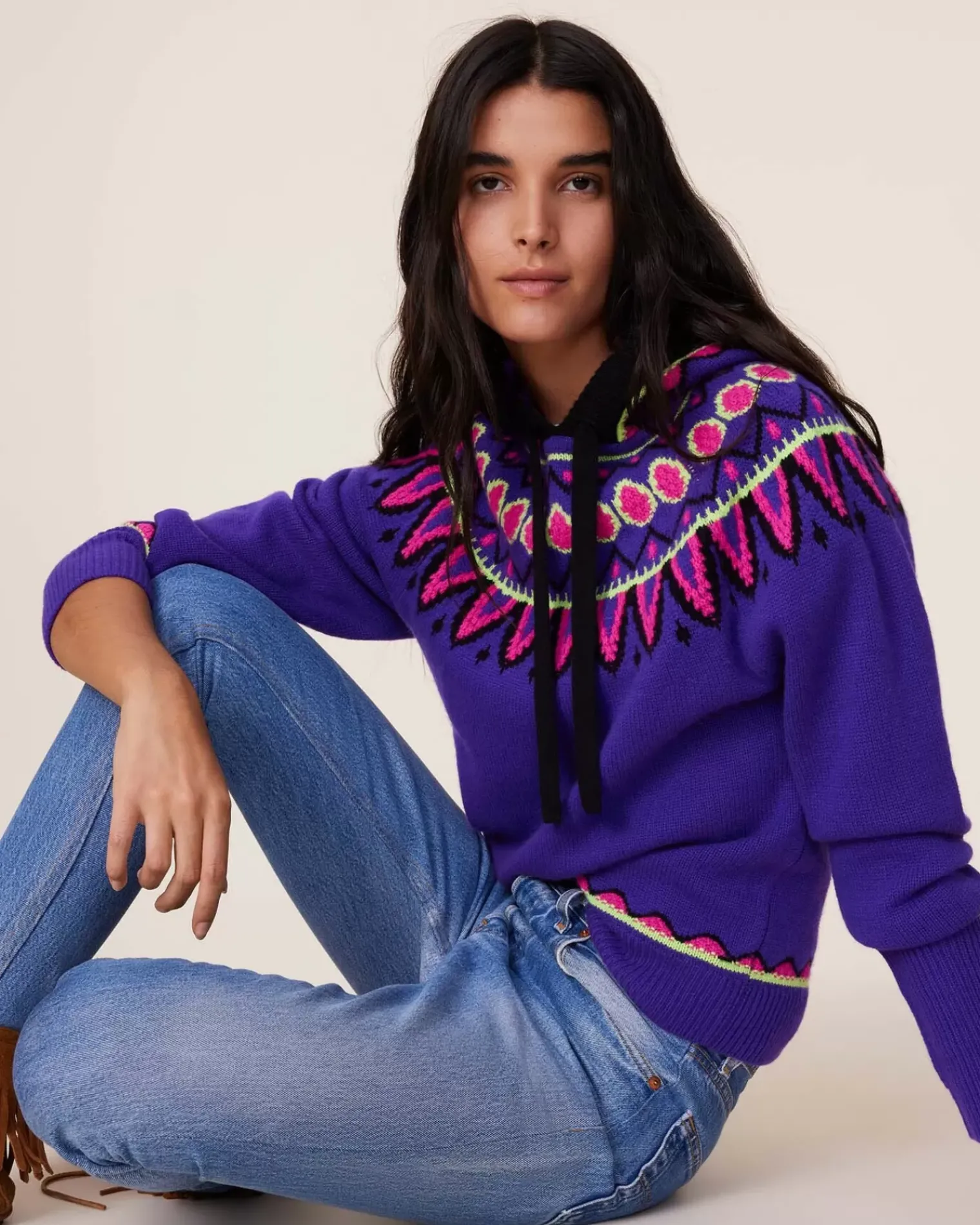 Kujten Hoodies>Cashmere Hoodie Mittens Sleeves, 6-Threads Deep Purple