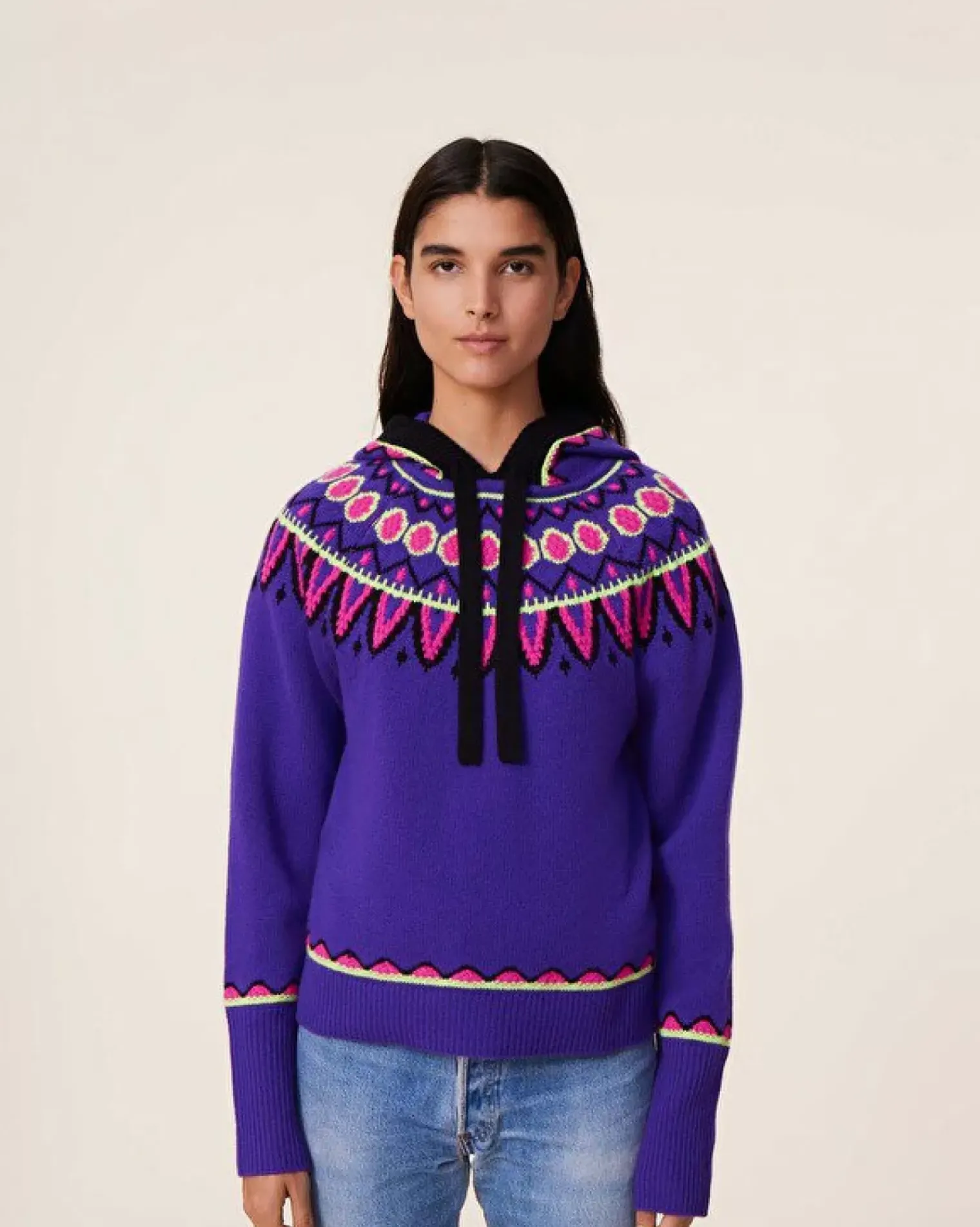 Kujten Hoodies>Cashmere Hoodie Mittens Sleeves, 6-Threads Deep Purple