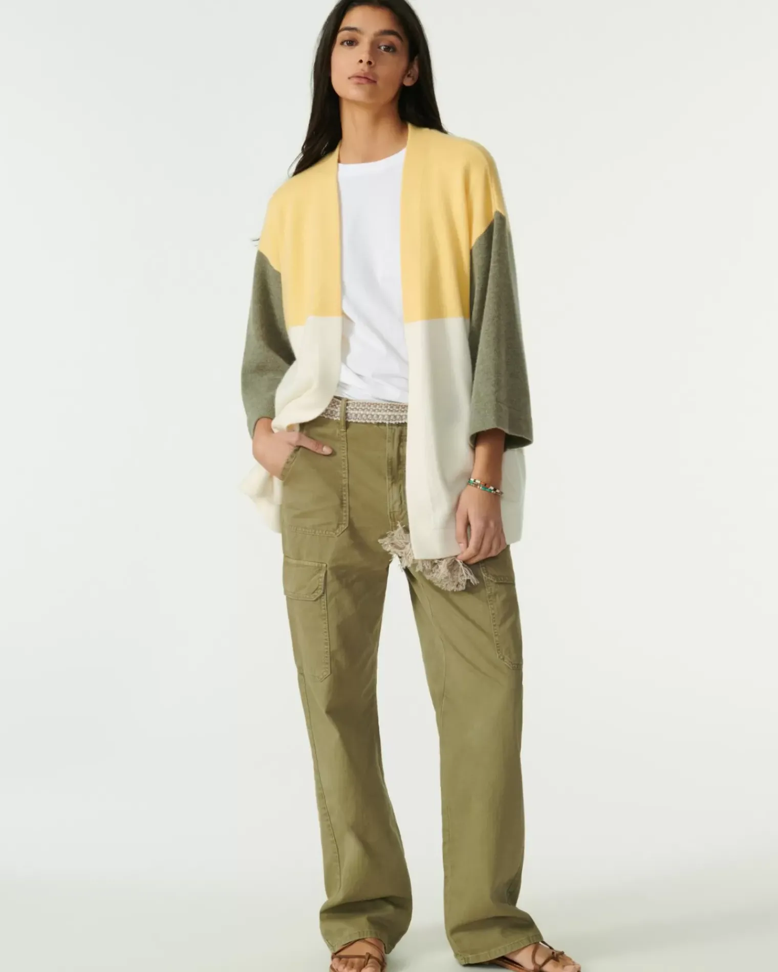 Kujten Jackets & Vests>Cashmere Kimono Cardigan Jaune Eggshell