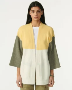 Kujten Jackets & Vests>Cashmere Kimono Cardigan Jaune Eggshell