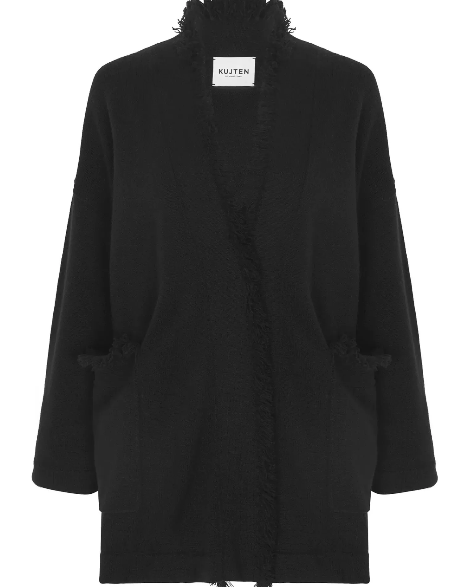 Kujten Jackets & Vests>Cashmere Long Fringed Vest Noir