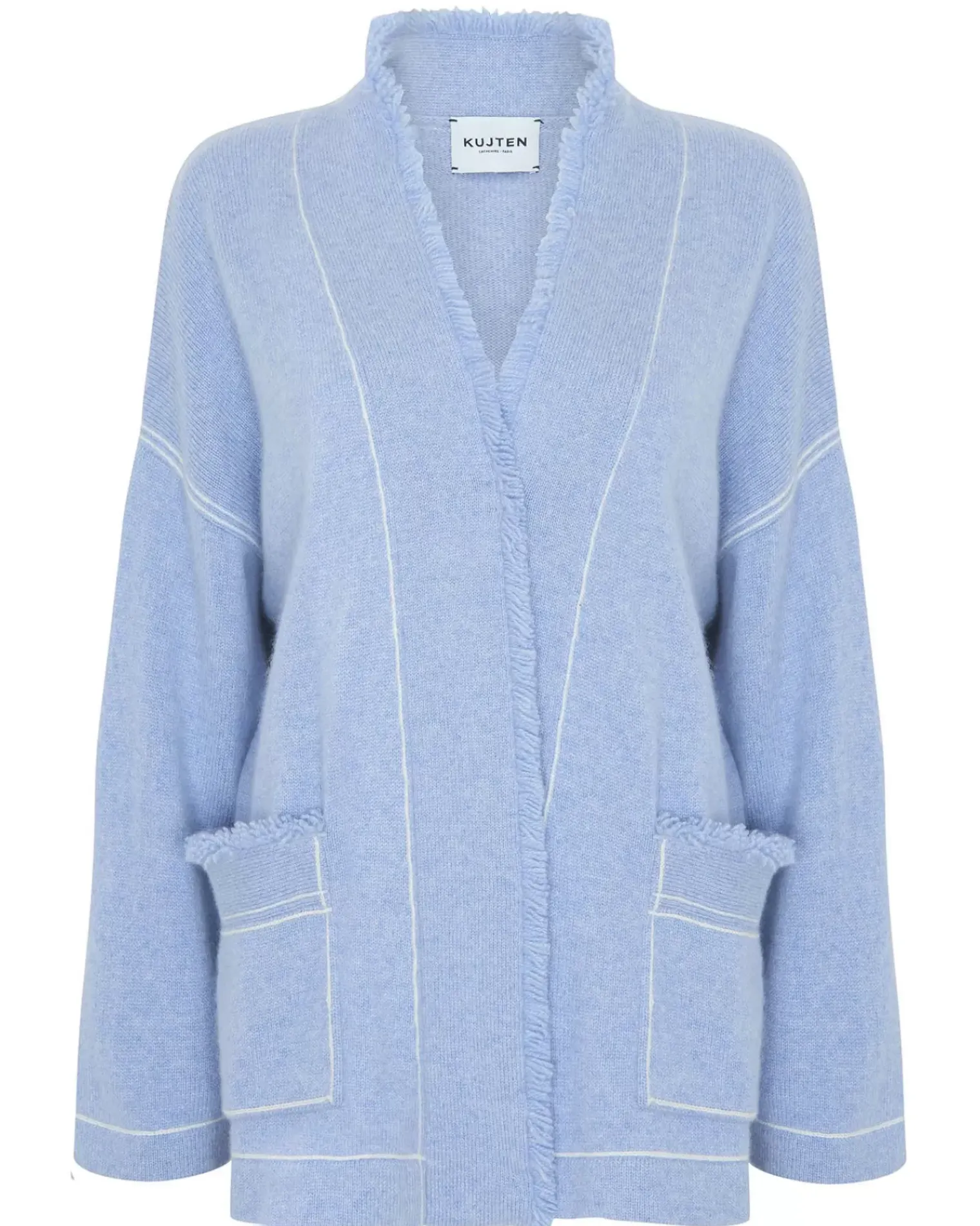 Kujten Jackets & Vests>Cashmere Long Fringed Vest Indigo Bleu