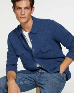 Kujten Jackets & Vests>Cashmere Overshirt Bleu Jeans Fonce