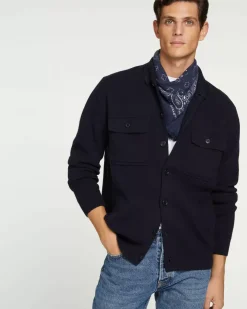 Kujten Jackets & Vests>Cashmere Overshirt, 2-Threads Bleu Marine Fonce