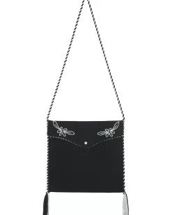 Kujten Bags>Cashmere Pipping Hand-Embroidered Flap Bag With Pompoms Noir