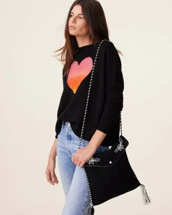 Kujten Bags>Cashmere Pipping Hand-Embroidered Flap Bag With Pompoms Noir