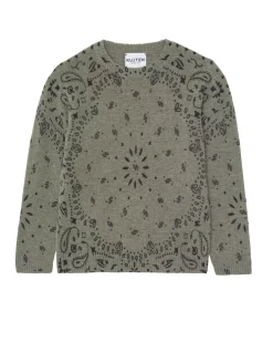 Kujten Sweaters>Cashmere Round Neck Long Sleeves Sweater, 2-Threads Kaki Chine