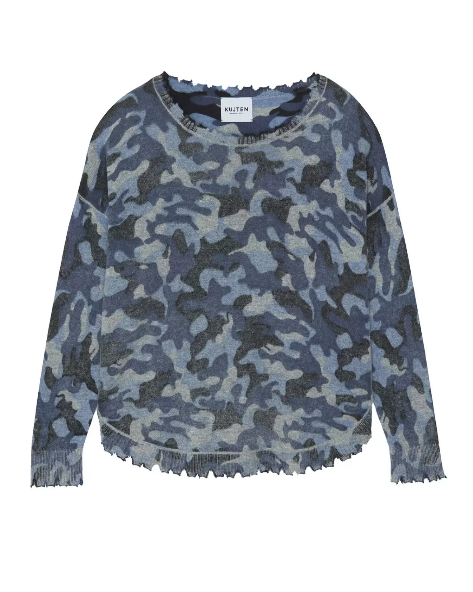 Kujten Sweaters & Sweatshirts>Cashmere Round Neck Sweater Bleu Camou