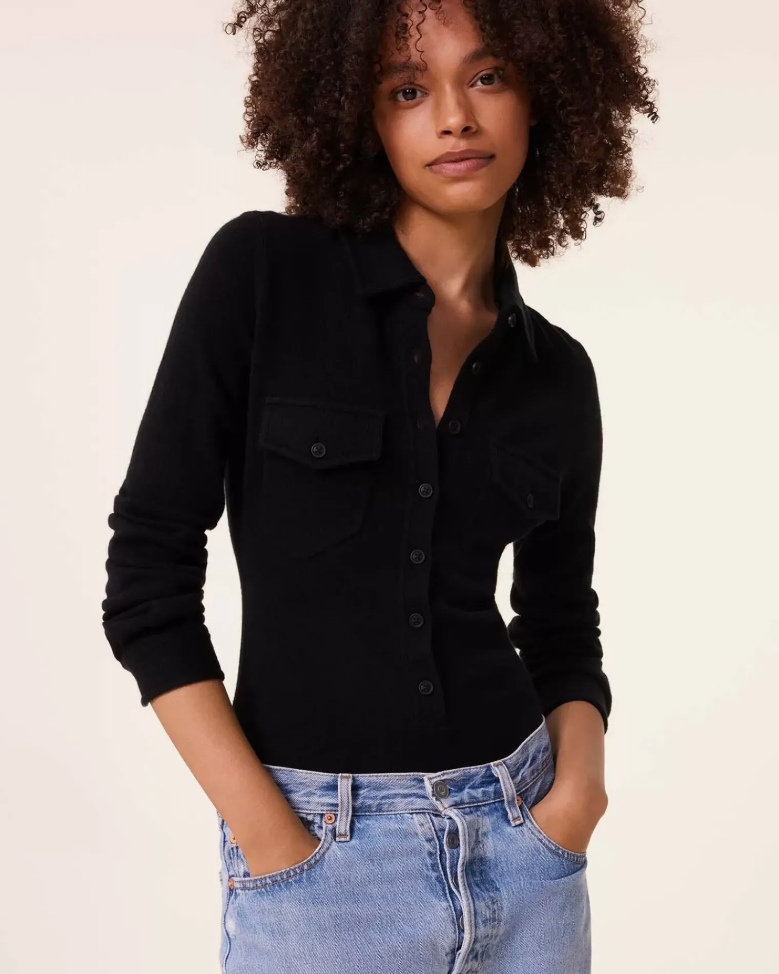 Kujten Body>Cashmere Shirt Body, 2-Threads Noir