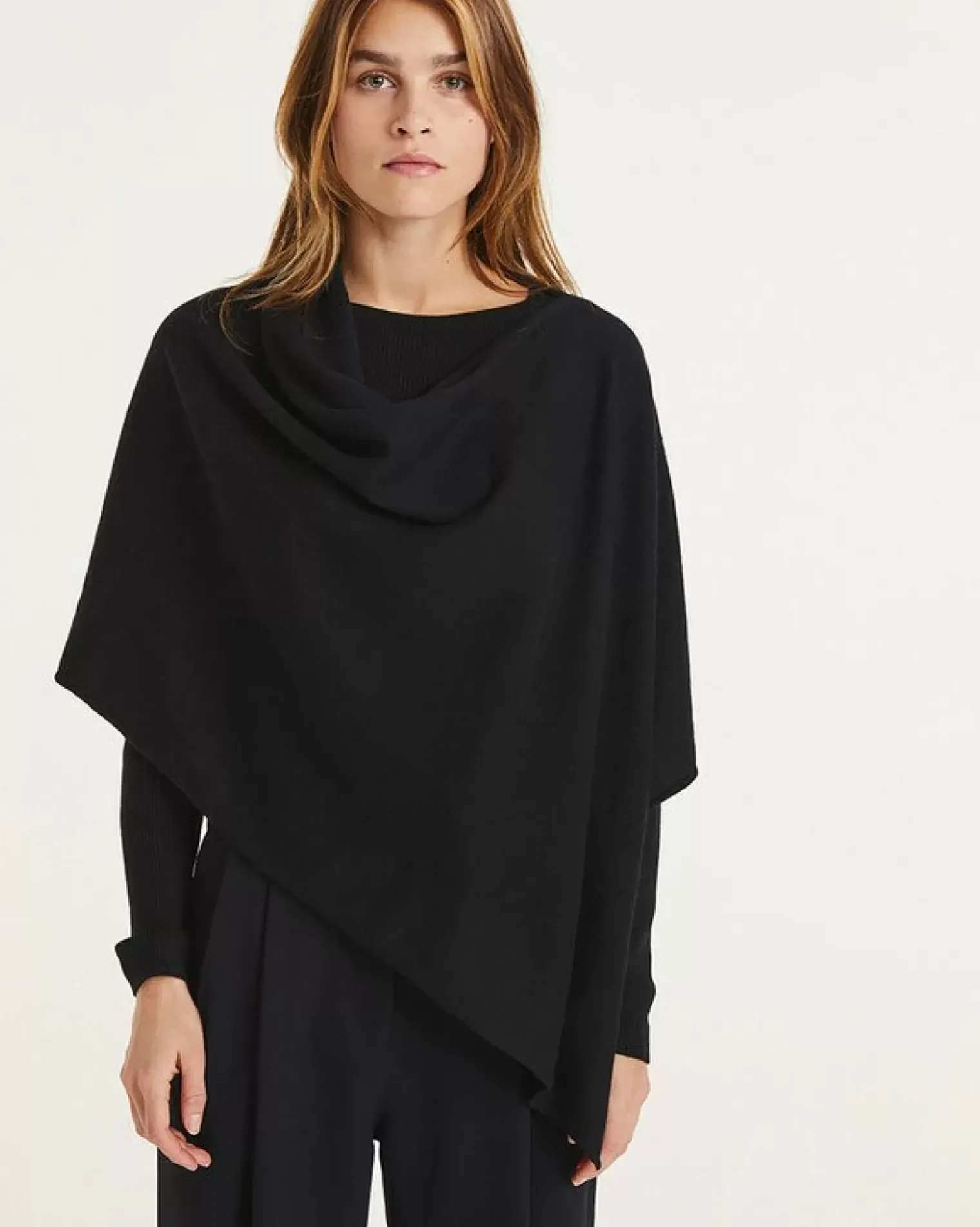 Kujten Capes & Ponchos>Cashmere Short Poncho, 2-Threads Noir