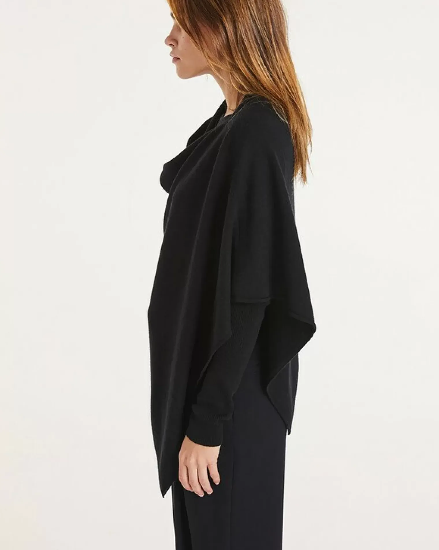Kujten Capes & Ponchos>Cashmere Short Poncho, 2-Threads Noir