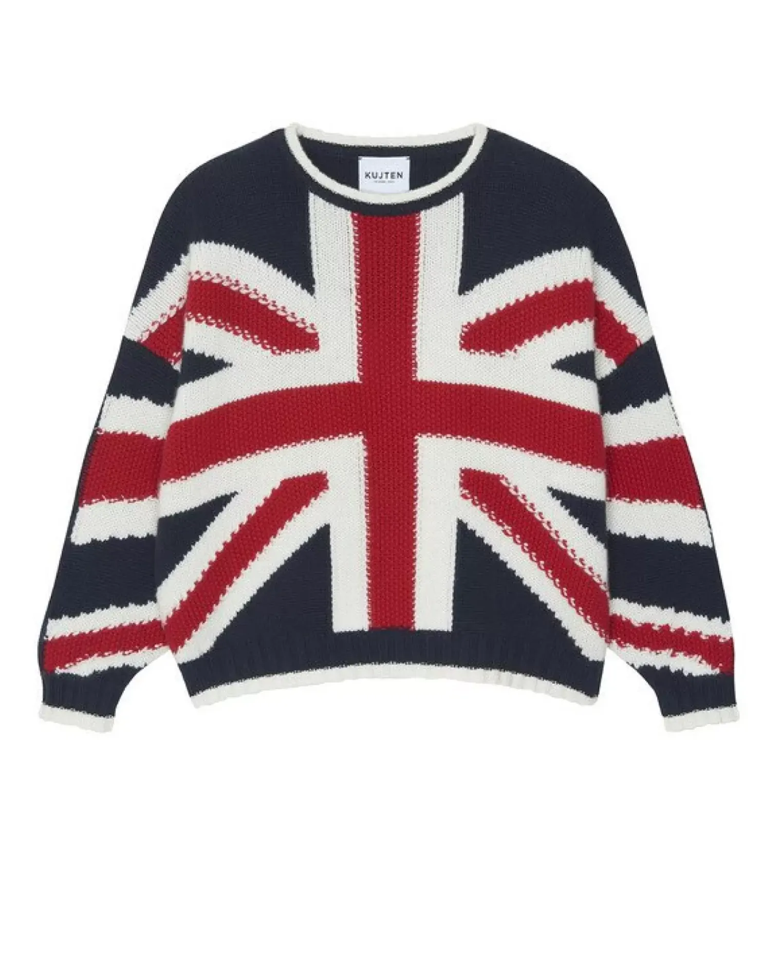 Kujten Sweaters & Sweatshirts>Cashmere Short Round Neck Uk Flag Sweater Bleu Marine Fonce