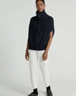 Kujten Jackets & Vests>Cashmere Sleeveless Zipped Jacket Bleu Marine Fonce
