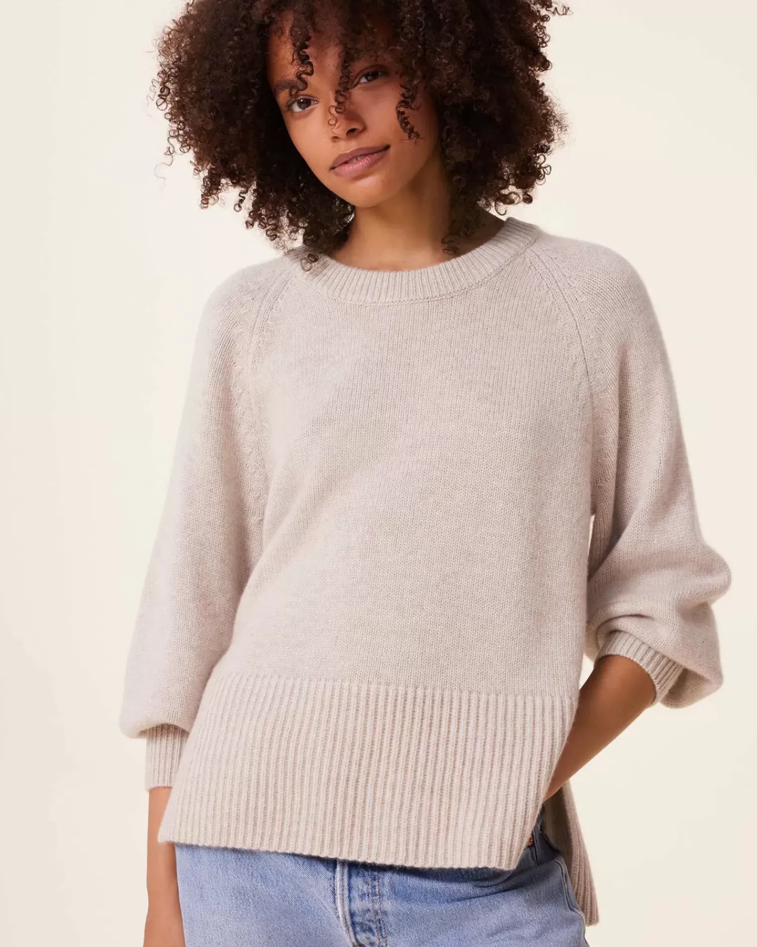 Kujten Sweaters & Sweatshirts>Cashmere Sweater Balloon Sleeves, 8-Threads Avoine
