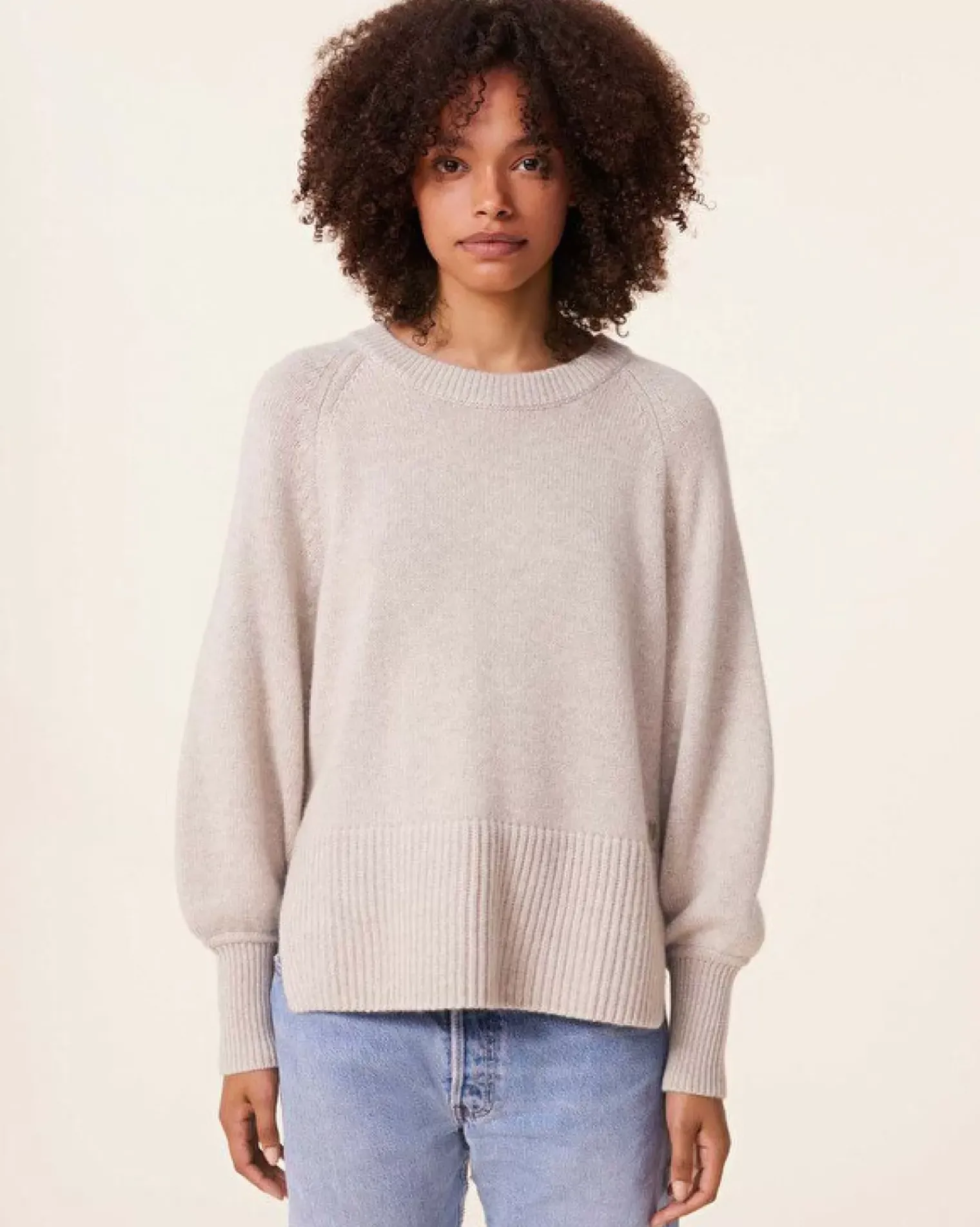 Kujten Sweaters & Sweatshirts>Cashmere Sweater Balloon Sleeves, 8-Threads Avoine