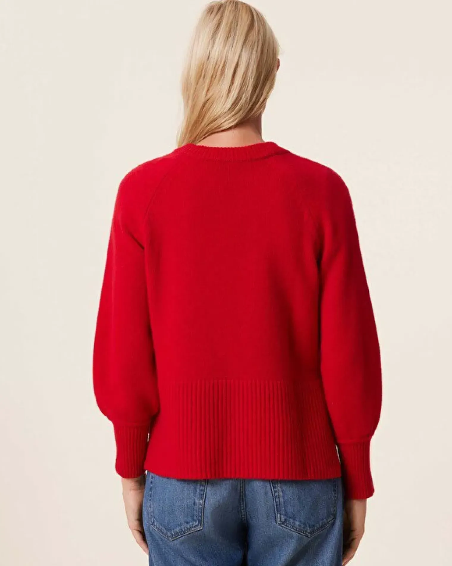 Kujten Sweaters & Sweatshirts>Cashmere Sweater Balloon Sleeves, 8-Threads Rouge Tomato