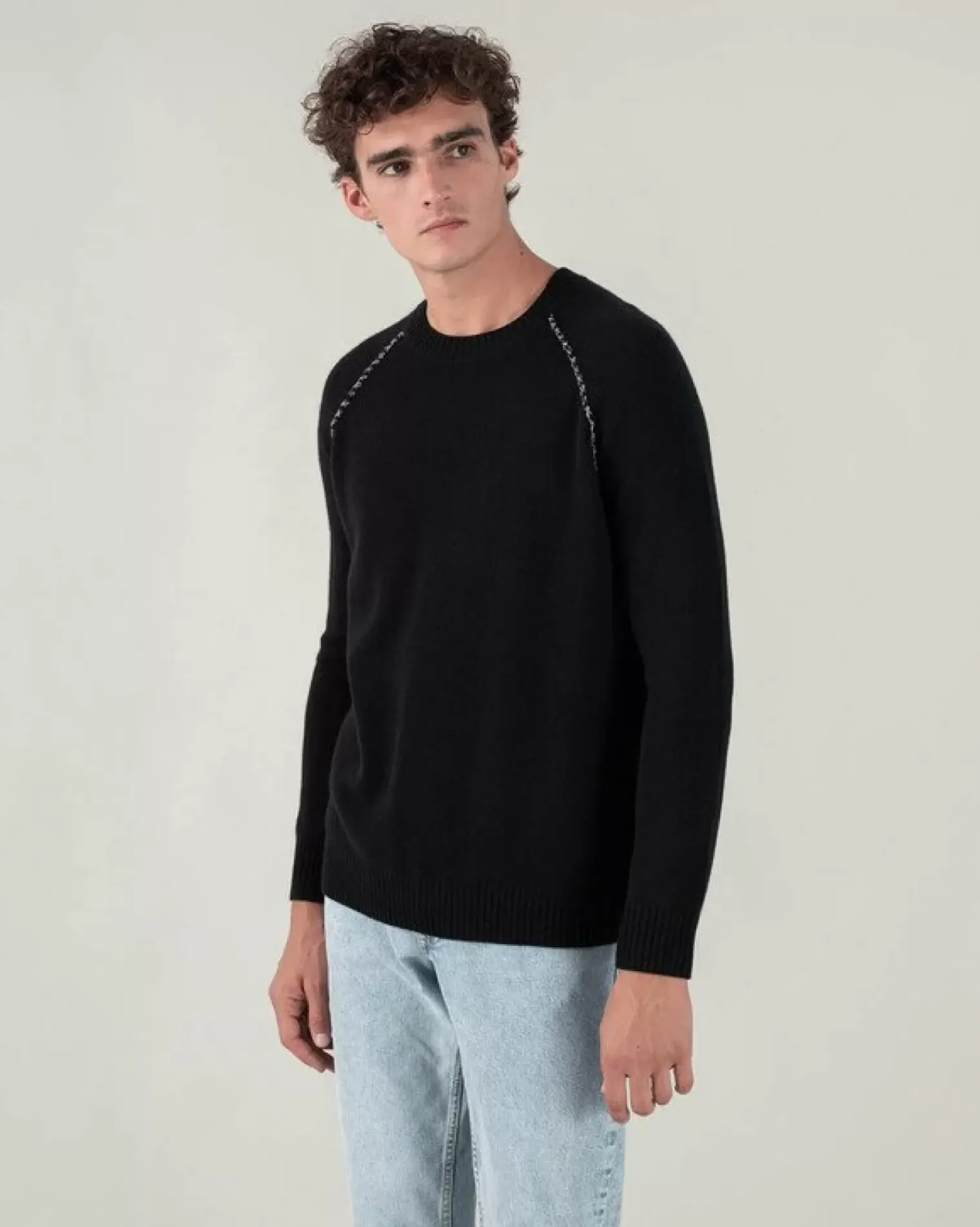 Kujten Sweaters & Sweatshirts>Cashmere Sweater Plain Raglan Detail Noir