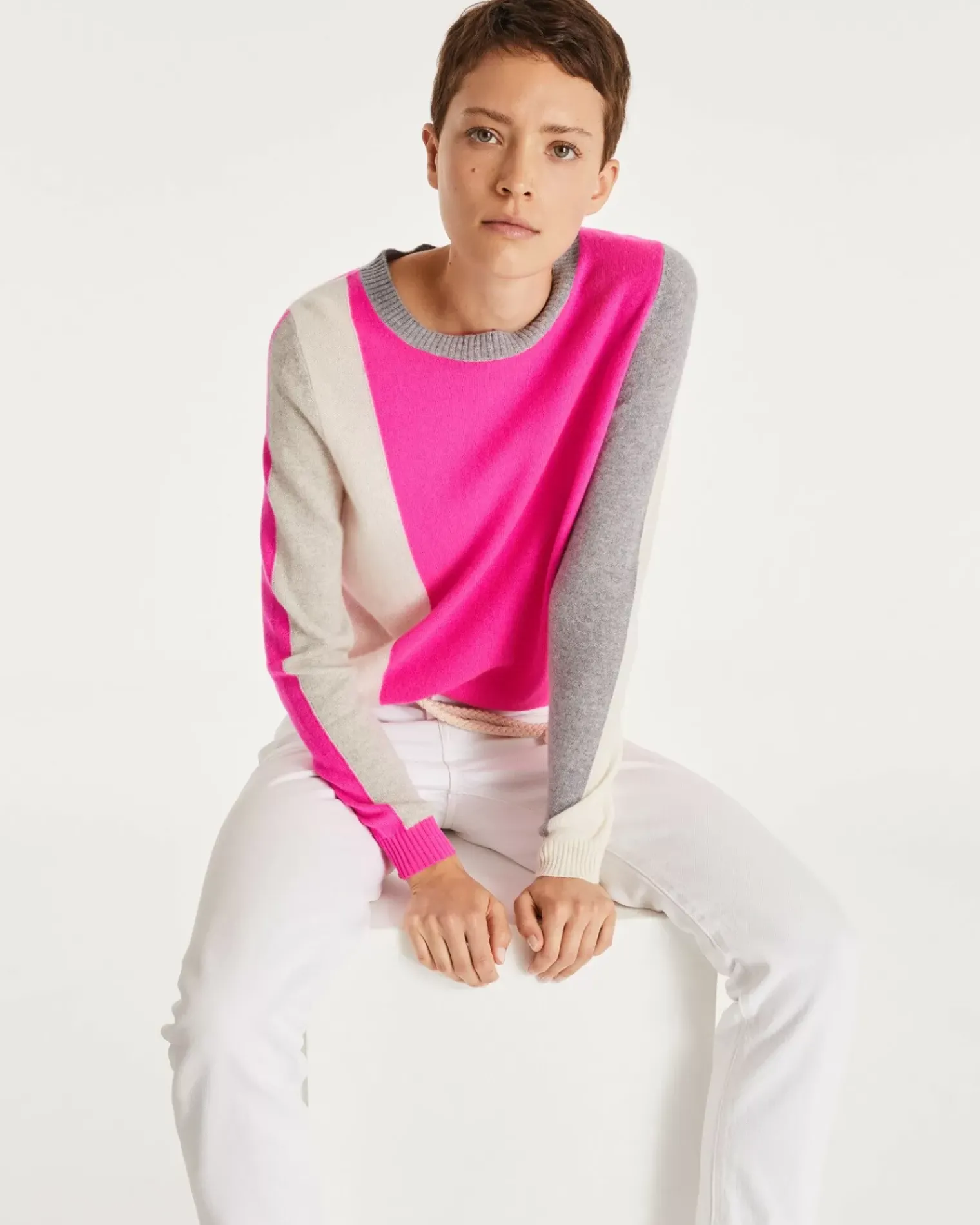 Kujten Sweaters & Sweatshirts>Cashmere Sweater Round Neck Long Sleeves Rose Neon