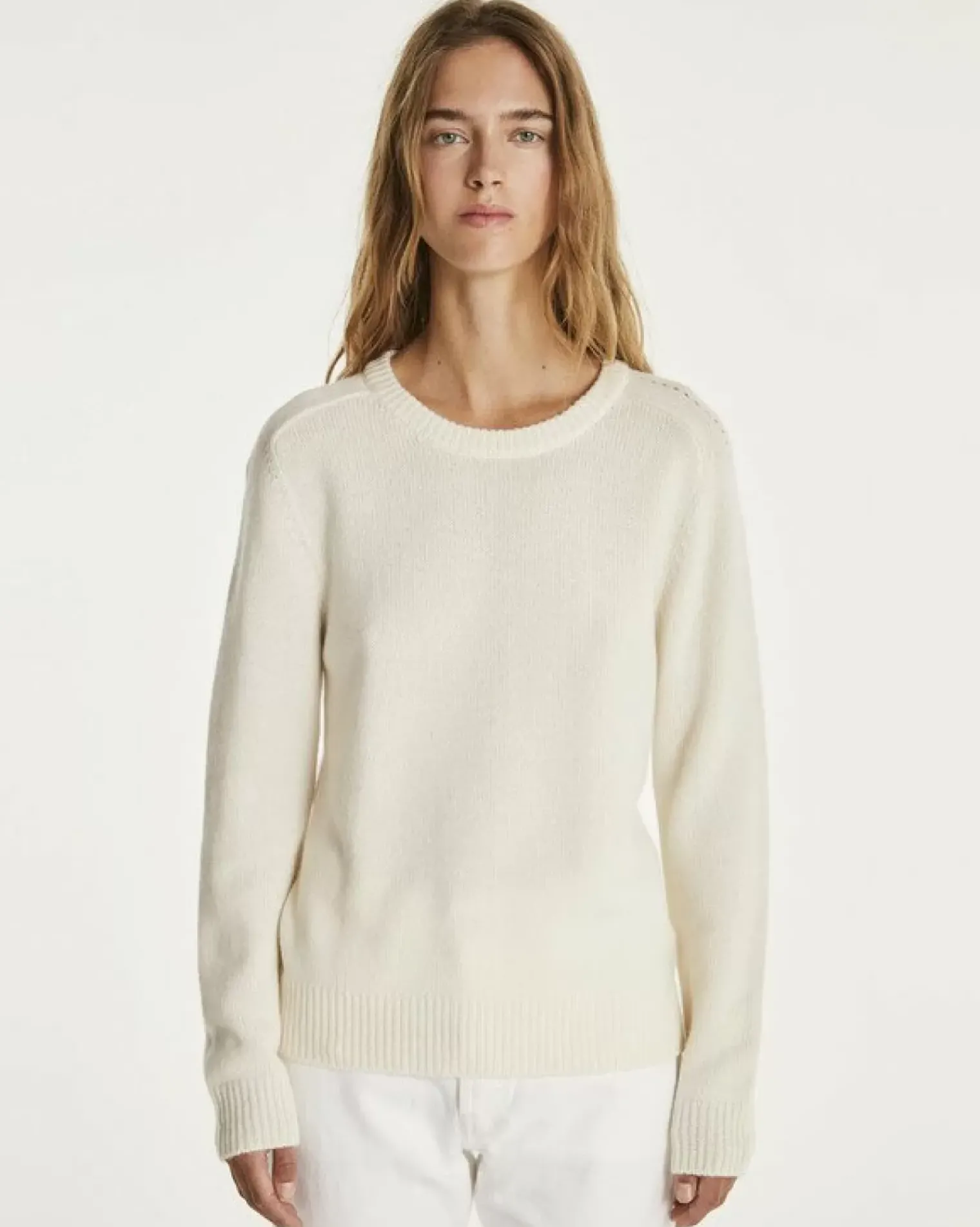 Kujten Sweaters & Sweatshirts>Cashmere Sweater Round Neck Long Sleeves Blanc