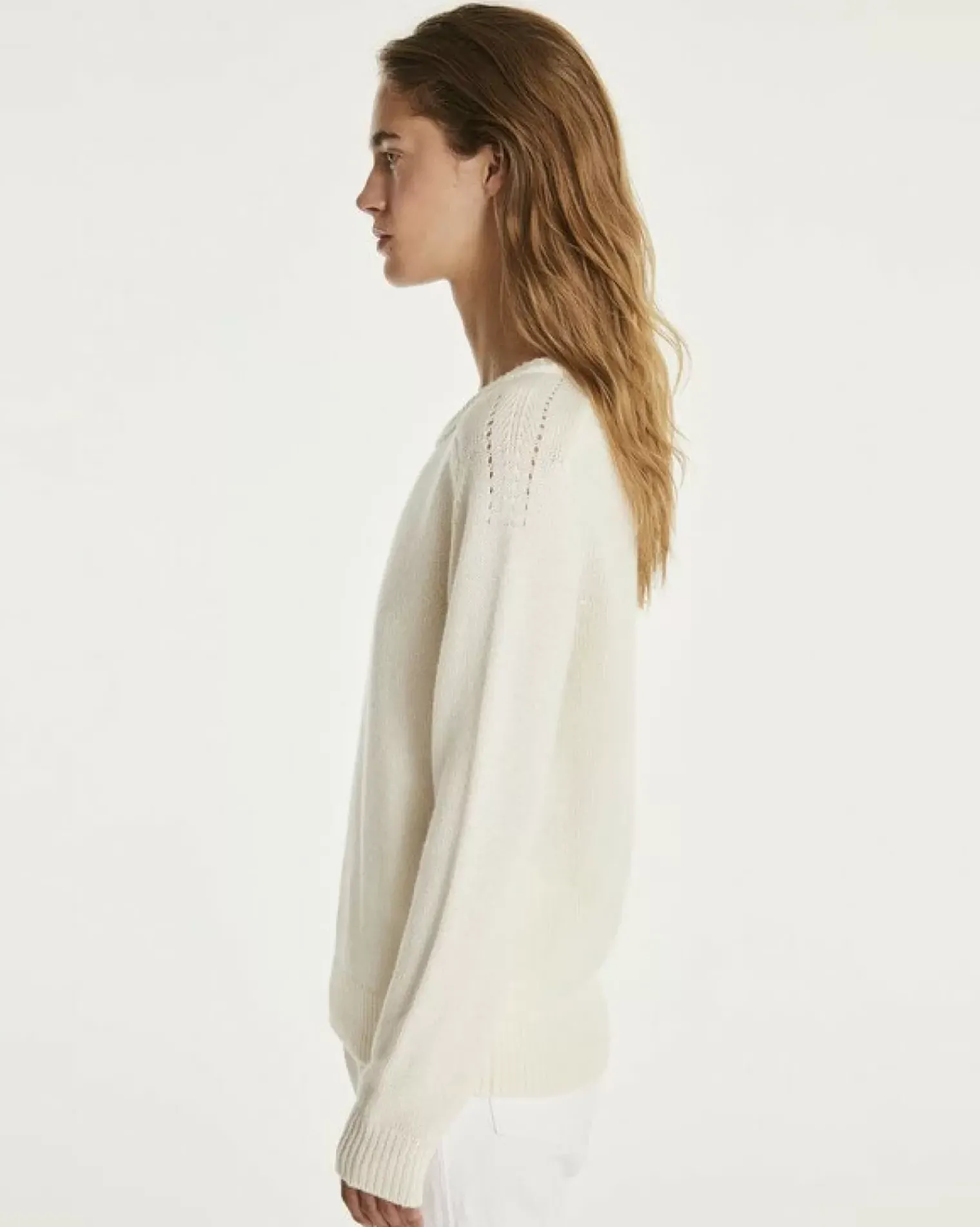 Kujten Sweaters & Sweatshirts>Cashmere Sweater Round Neck Long Sleeves Blanc