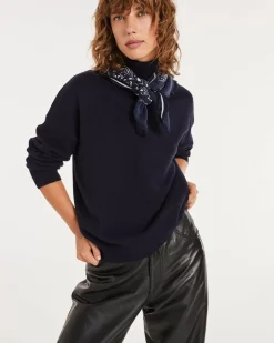 Kujten Sweaters & Sweatshirts>Cashmere Sweater Turtleneck Long Sleeves Bleu Marine Fonce