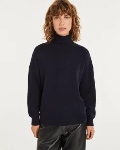 Kujten Sweaters & Sweatshirts>Cashmere Sweater Turtleneck Long Sleeves Bleu Marine Fonce