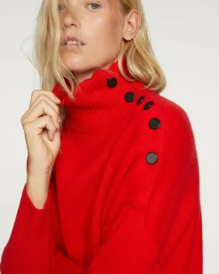 Kujten Sweaters & Sweatshirts>Cashmere Sweater With Black Buttons, 4-Threads Rouge Tomato