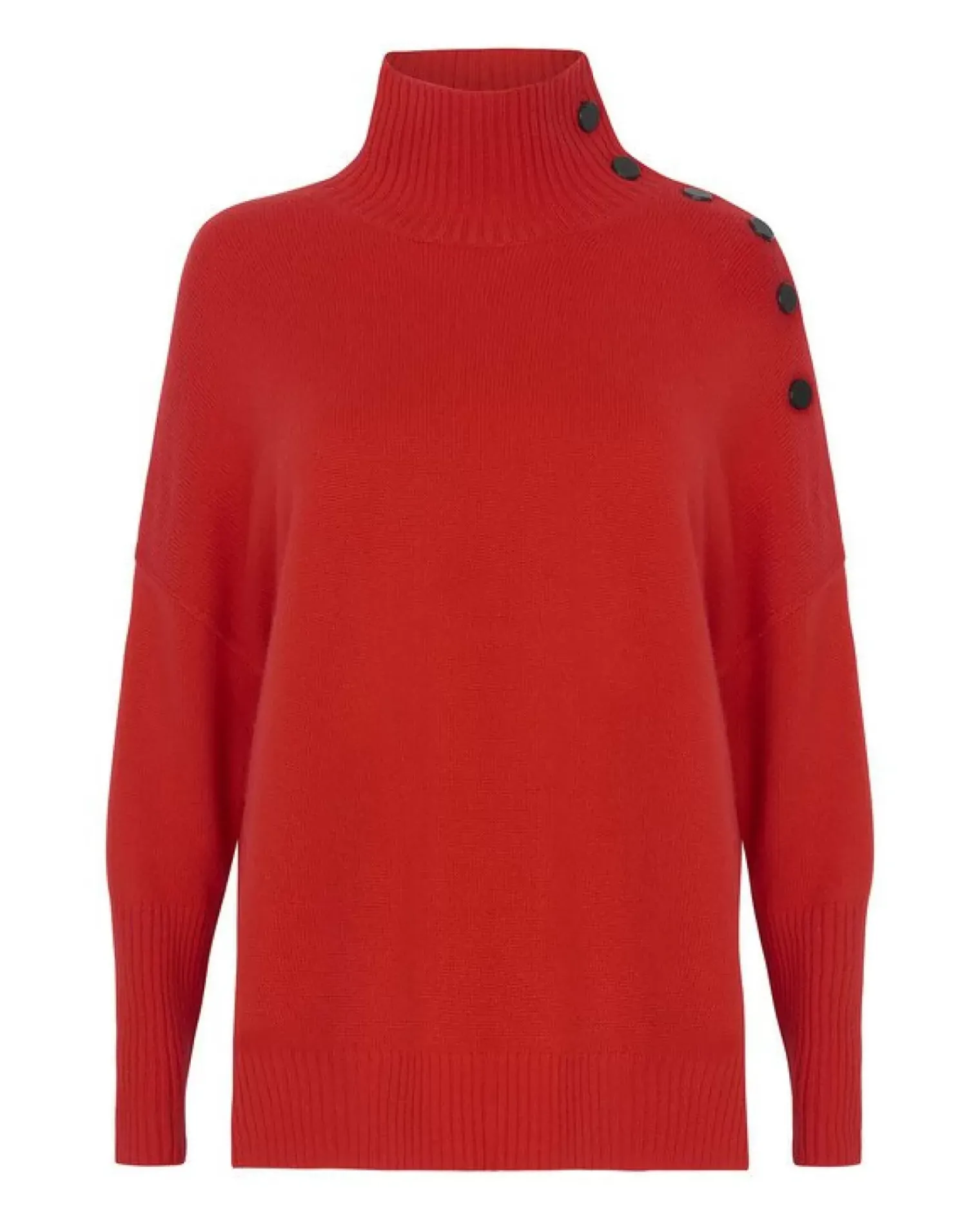 Kujten Sweaters & Sweatshirts>Cashmere Sweater With Black Buttons, 4-Threads Rouge Tomato
