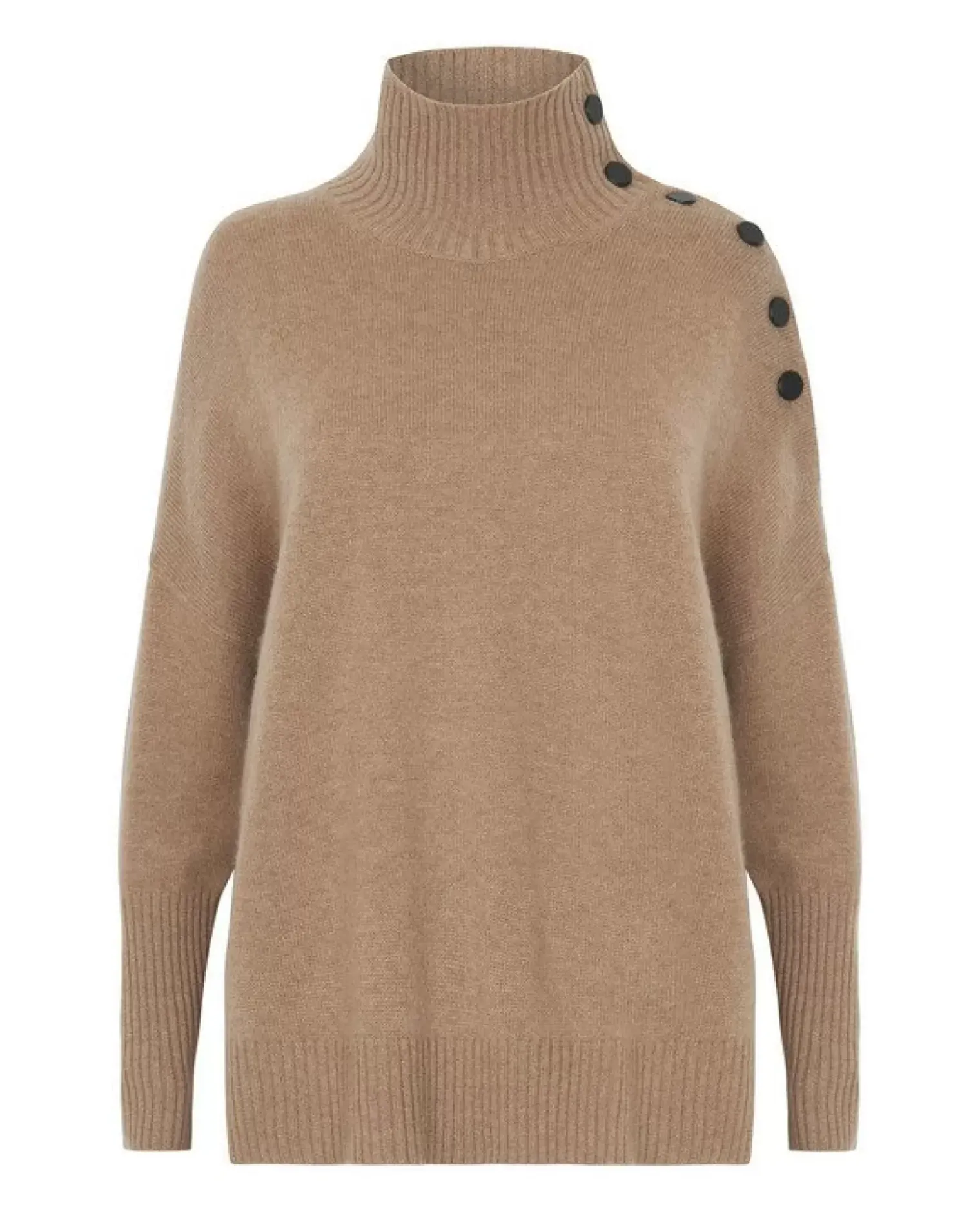 Kujten Sweaters & Sweatshirts>Cashmere Sweater With Black Buttons Camelo