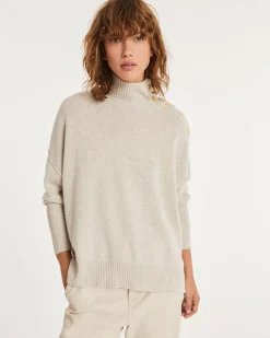 Kujten Sweaters & Sweatshirts>Cashmere Sweater With Gold Buttons, 4-Threads Avoine