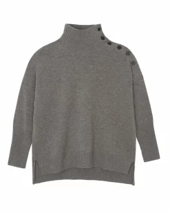Kujten Sweaters & Sweatshirts>Cashmere Sweater With Gold Buttons, 4-Threads Gris Granit