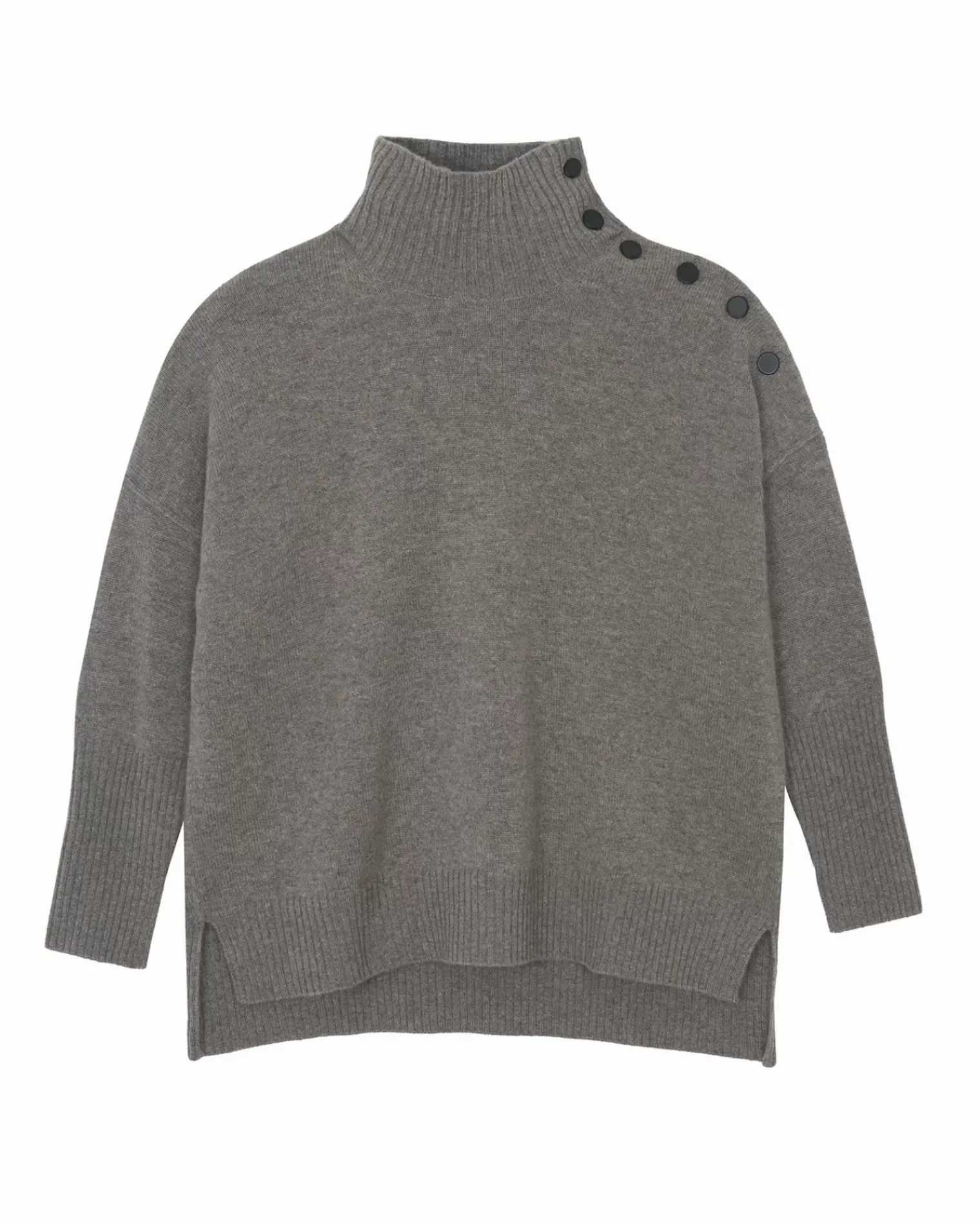 Kujten Sweaters & Sweatshirts>Cashmere Sweater With Gold Buttons, 4-Threads Gris Granit