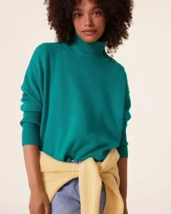 Kujten Sweaters & Sweatshirts>Cashmere Sweater With Gold Buttons, 4-Threads Vert Imperial