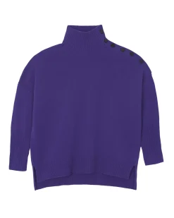 Kujten Sweaters & Sweatshirts>Cashmere Sweater With Gold Buttons, 4-Threads Deep Purple