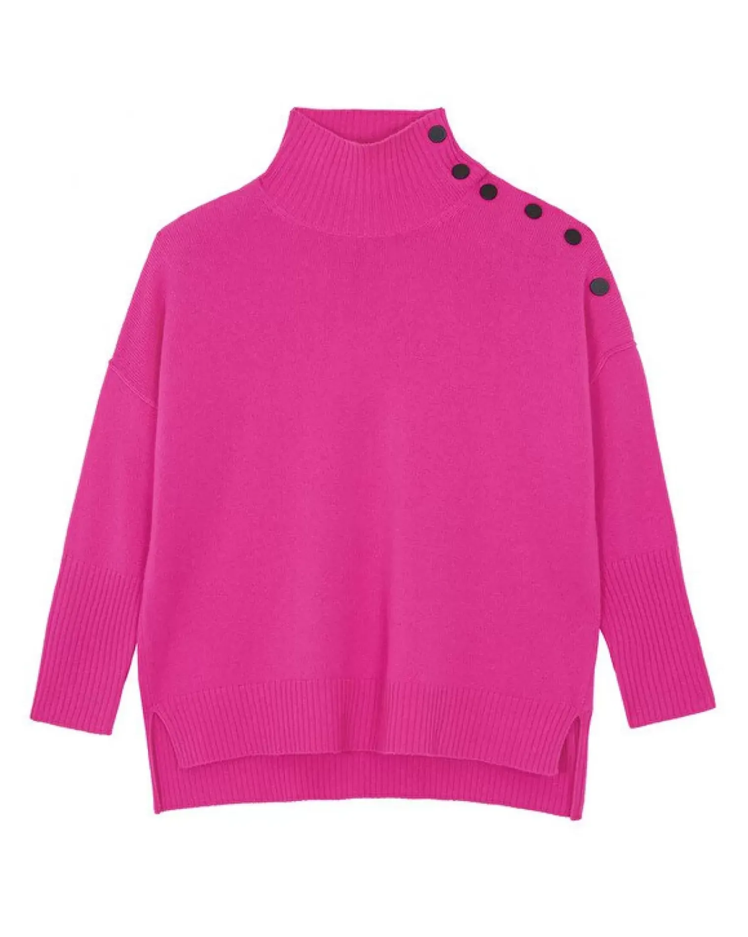 Kujten Sweaters & Sweatshirts>Cashmere Sweater With Gold Buttons, 4-Threads Rose Neon